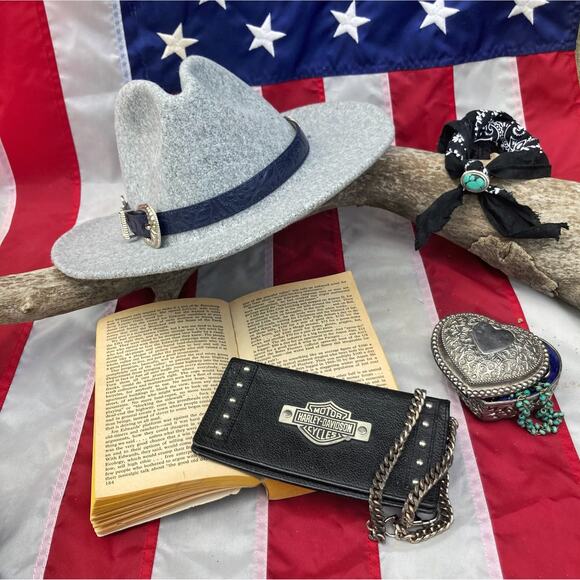 Gray Wool Fedora Western Hat | Reworked Belt Festival Boho Luxe Anthropologie main image 15